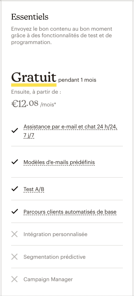 plan essentiels mailchimp avis verif-email