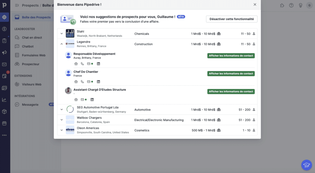 Top 10 logiciel prospection commerciale verif-email : Pipedrive